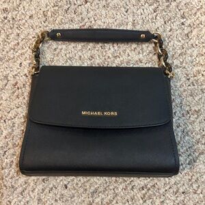 Michael Kors Black Saffiano Leather Satchel with Gold Chain Handle